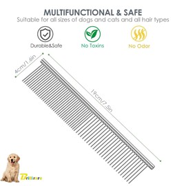 BRILLIRARE Dog Grooming Comb Pet, Stainless Steel Cat Combs with Rounded Teeth, Professional Metal Tear Stain Remover, Dematting Tool for Small, Medium & Large Pets-7.5in