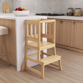 Dream On Me 2-in-1 Funtastic Tower and Step Stool, Toddler Step Tower for Learning & Play, Safety Rails, Anti-Skid Pads, Non-Slip Strips & Stabilizer Fins for Safe Counter Activities - Natural