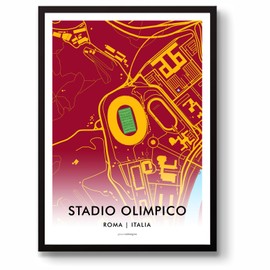 GroundDesigns A.S. ROMA Football Gift STADIO OLIMPICO Roma Italia 90 Stadio Art Map A3 Stampa