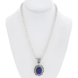 Native American Lapis Hammered Sterling Pendant With Silver Bead Necklace 0416