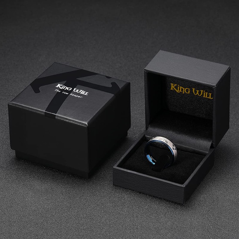 King Will 8mm Mens Black Tungsten Carbide Wedding Ring Triforce