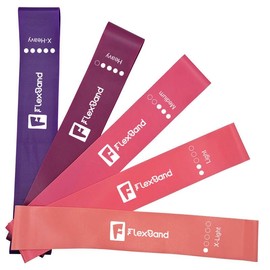 Flexband Resistance Bands, [Set of 5] Skin-Friendly Resistance Fitness Exercise Loop Bands with 5 Different Resistance Levels (Pink - Purple), G3227