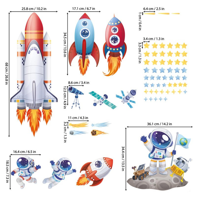 DECOWALL SG2-2416 Rocket Astronaut Wall Stickers Outer Space Wall Decals