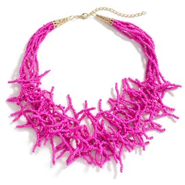 JNF Beach Shell Coral Beaded Necklace for Women Coastal Boho Statement Necklaces Beads Fringe Choker Collar Summer Jewelry (coral choker fuchsia)