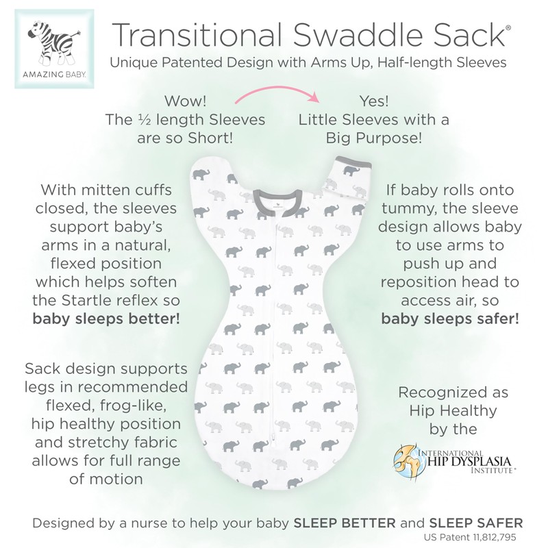 Amazing Baby Transitional Swaddle Sack with Arms Up Half-Length Sleeves