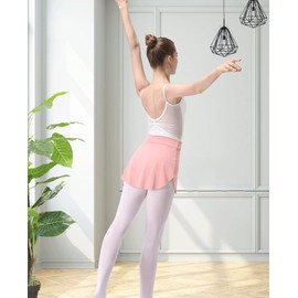 Monbessi Ballet Skirt Women Pull on Elastic Waist Wrap Dance Skirt for Girls (Pink, L)
