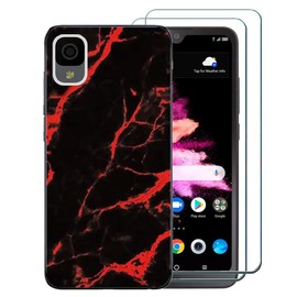 Ranyi for TCL 30 LE Case with Screen Protector, TCL 30Z Case, Marble Design Slim TPU Case with Screen Protector 360 Full Body Shock Absorbing Rubber Case Cover for TCL 30 LE 30 Z 30Z Jet -red
