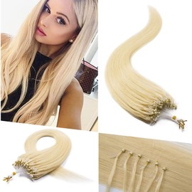 ALISY Human Hair Ring Loop Hair Tip Extensions Remy Hair Color Wig Extensions 50pcs (16inch, 613#)