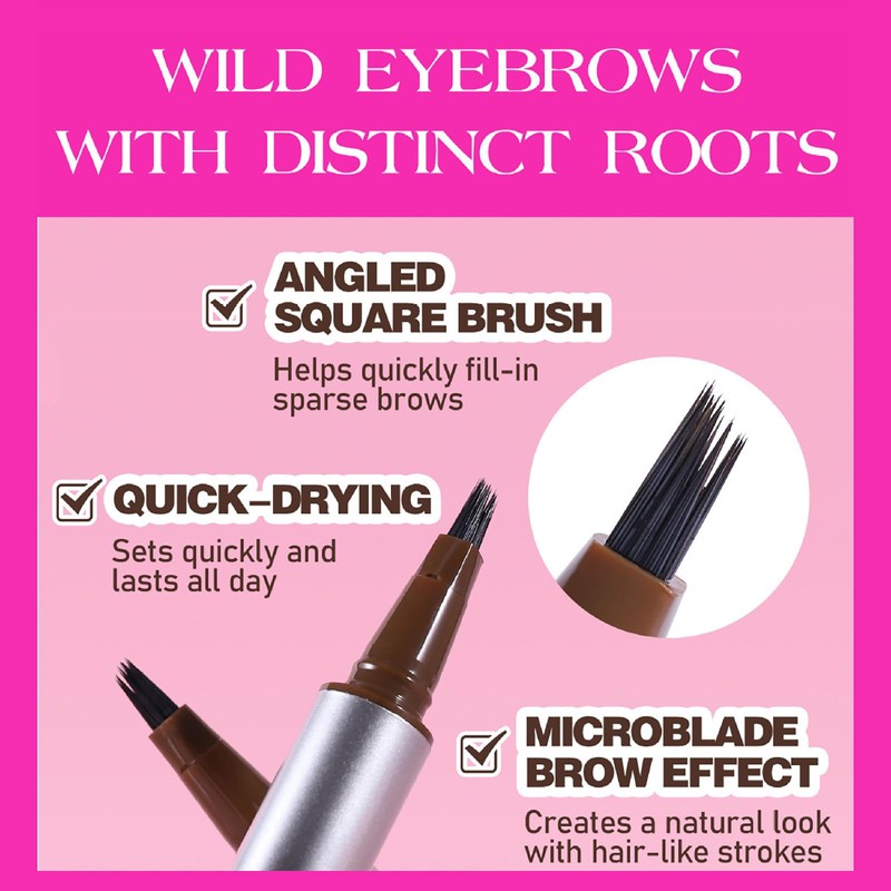 Magic Liquid Eyebrow Pen & Angled Brush Pencil - Waterproof,
