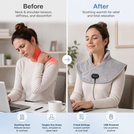 Heated Neck and Shoulder Wrap for Relaxation – 3-Level Warming Pad with Vibration for Home, Office & Travel
