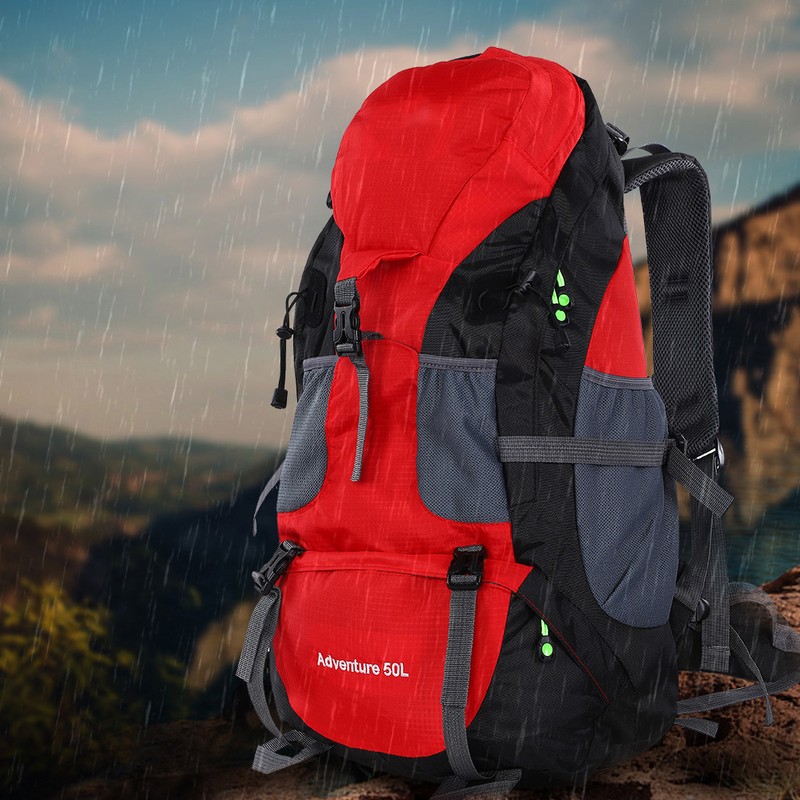 50L Waterproof Bag Camping Climbing Outdoor Travel Hiking Backpack Red