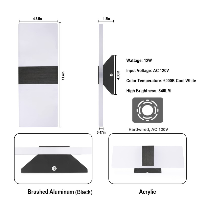 TRLIFE Dimmable Wall Sconces, Modern Wall Sconces Set of 2