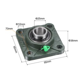 sourcing map UCF205 Flange Block Bearings 25mm Bore Cast Iron Bearing Unit Set Screw Lock