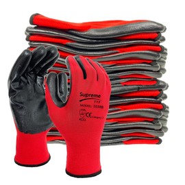 Supreme TTF 24 Pairs PREMIUM NITRILE COATED Red Nylon Work Gloves Builders Gardening Grip (Medium [Size 8])