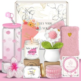 Birthday Gifts for Women, Teen Girls, Her, Unique Happy Birthday Gift Baskets for Best Friend Sister Daughter, Women Gifts Box for Girl Wife Girlfriends,14pcs Rose Glass Cups Gift Set(Pink)