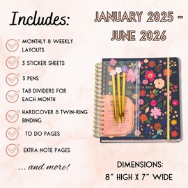 2025-2026 Monthly Large Planner- Daily, Weekly & Monthly Organizer with 3 Pens & Stickers - Progress Not Perfection, January 2025 to June 2026, Stylish & Durable