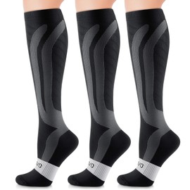 CAMBIVO 3 Pairs Compression Socks for Women and Men(20-30 mmHg), fit for Swelling, Nurse, Running, Fight, Hiking (CS11 Gray, Large-X-Large)