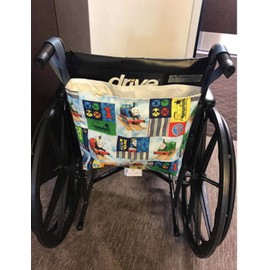 Kid's wheelchair bag, boys & girls wheelchair tote, various cotton character prints, nylon lining, iside pocket, child size