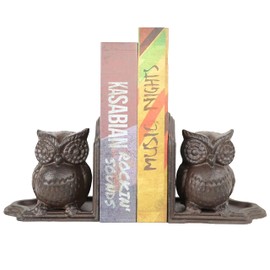 Remenna Owl Decorative Bookend, Heavy Duty Cast Iron, Vintage Shelf Decor, Antique Brown
