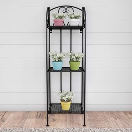 Pure Garden Plant Stand 2-Tiered Indoor or Outdoor Decorative Vintage Look Wrought Iron Garden Cart for Patio, Deck, Home or Lawn (Black)