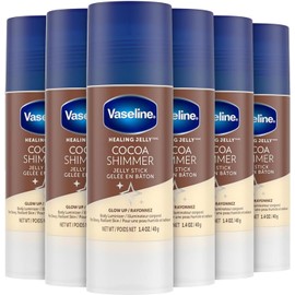Vaseline Barra Iluminadora Y Luminizadora Cocoa Shimmer Jelly Stick, Barra De Brillo Corporal Con Manteca De Cacao, Loción, Tamaño De Viaje, Para Una Piel Radiante, 1.4 Oz Cada Una (Paquete De 6)