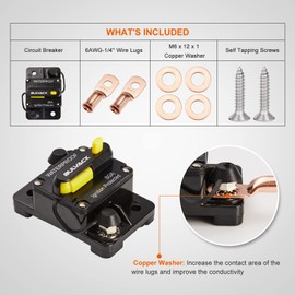 BULVACK 50 Amp Circuit Breaker with Manual Reset for Car Marine Trolling Motors Boat ATV Manual Power Protect for Audio System Fuse, 12V-48V DC (50A)