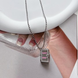 Cykdohy Puppy Diary Locket Necklace For Women Cute Dainty Silver Square Pendant Pink Paw Prints That Hold Picture Photo Lockets Ball Chain Necklaces Jewelry Birthday Gifts