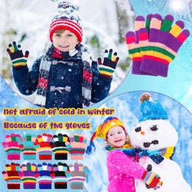 Handepo 50 Pairs Kids Winter Gloves Bulk Stretchy Full Finger Knitted Gloves Winter Warm Knitted Gloves for Boys Girls (Rainbow Color)