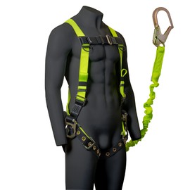JORESTECH Safety Bundle: Full Body Harness with 3-D Rings, Grommets, and 6-Foot Safety Lanyard Fall Protection (Single Leg)