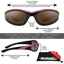 Bikershades Pink Motorcycle Riding Wrap Sunglasses for Women HD Copper Blue Block Lens Foam Cushion Padded Wind Block Prevents Dry Eye Sky Dive