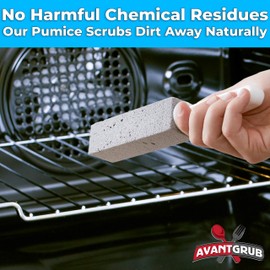 Non-Toxic, Chemical-Free Grey Pumice Scrubber 6 Pk with Handle. Perfect Reusable Cleaning Block for Kitchen, Cookware, Grills, BBQs and Bathrooms. Best Cleaner for Rust Stains, Carbon, or Calcium