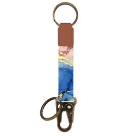 Cute Keychain Clip Cool Keychains Lanyard for Women and Men Carabiner Clip for Keys & Wallet with Key Chain Rings (Pink Blue Marble)