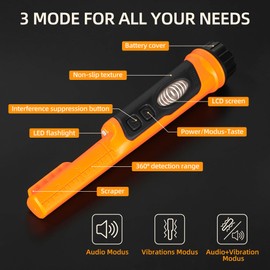 SinoApollo Fully Waterproof Handheld Metal Detector Pinpointer for Adults and Kids, Small Pin Pointer Wand. LCD Display, High Accuracy, 3 Alert Mode, Professional for Gold,Coins on Beach, Underground