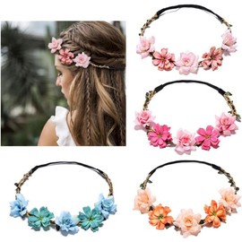 YIFLorine TANG Pack of 4 Flower Wreath Hair Bands Elegant Flower Crowns for Weddings, Festivals, Parties and Beaches Reusable Adjustable for Women Girls Head Flower Garland