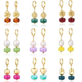 DELUU Juego de 9 pares de aretes colgantes de resina acrlica para mujer, diseo bohemio y de verano, playa, da festivo
