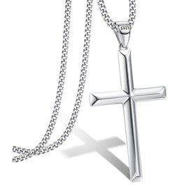 MILACOLATO Solid S925 Sterling Silver Cross Pendant Necklace for Men Women | 2mm Sterling Silver Cuban Link Curb Chain 20 Inches
