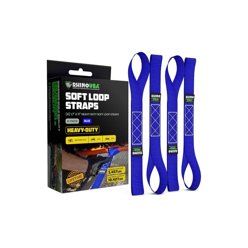 Rhino USA Soft Loop Motorcycle Tie-Down Straps (4PK) - 10,427lb