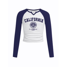 SOLY HUX Girl's Long Sleeve T Shirts Cute Graphic Tees Casual Teen Tops Preppy Back to School Clothes Dark Blue and White 10Y