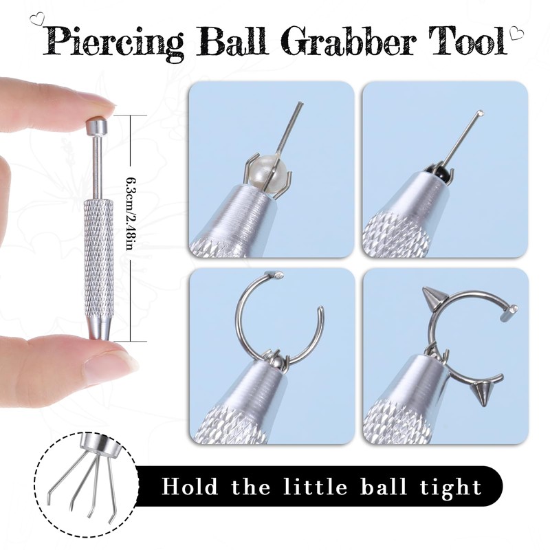6PCS Piercing Ball Grabber Tool, Stainless Steel Piercing Taper Changing