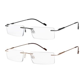 Success Eyewear Reading Glasses 2 Pair Rimless Ultra Lightweight Readers for Men and Women Set of Gunmetal and Shiny Gold 1.75