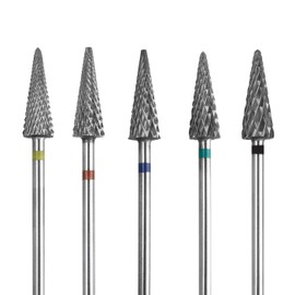 Treki Nail Drill Bits Set, 5pcs Cone Electric Nail File Drill Bit 3/32 Inches Tungsten Steel Nailing Cutter Bits for Home Nails Salon(XC, C, M, F, XF)