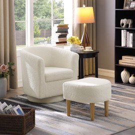 Dazone Accent Chair Swivel Chair Sherpa Swivel Barrel Chair with Ottoman Fluffy Chair