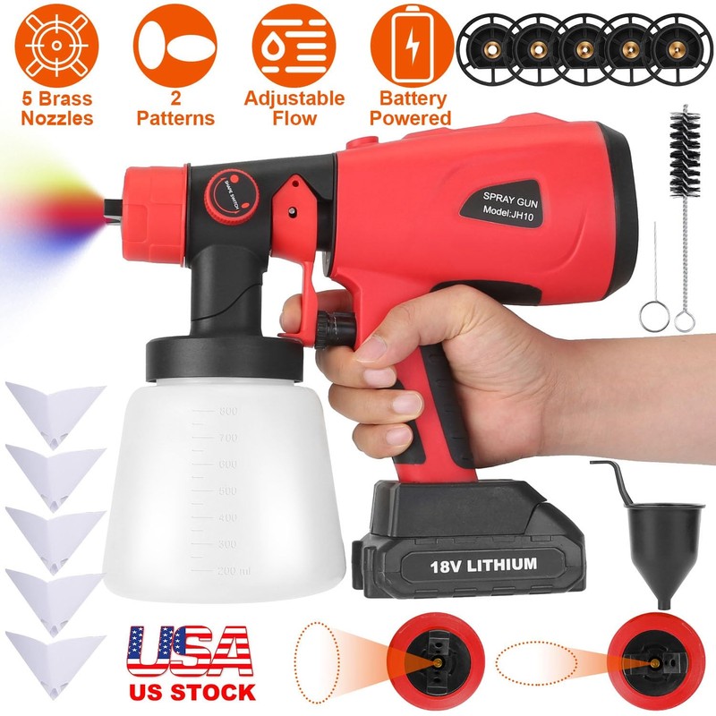 Portable Battery-Powered Electric Paint Sprayer with 5 Nozzles & Adjustable