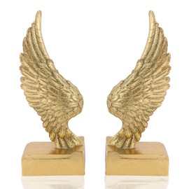 Desklens Vintage Gold Bookends with Angel Wings Decor, Home Decor for Book Shelf Table & Desks,1 Pair/2 Piece