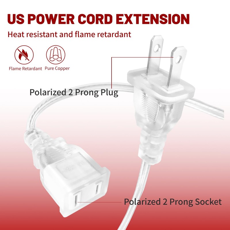 [TaidaLink] 10ft Clear Extension Cord 125V 10A 1250W Slim Design,