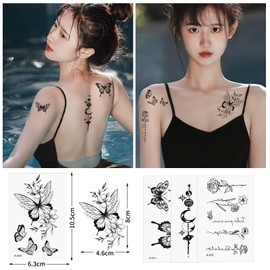 JANLOFO 94 Pcs Tattoo Stickers Butterfly Tattoo Stickers Just Stick Jagua Tattoo Flower Tattoo Sticker Body Stickers Waterproof Henna Tattoo Stickers Letters
