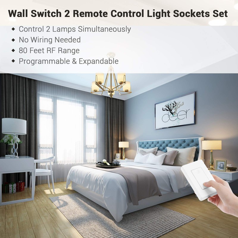 DEWENWILS Remote Control Light Socket, 1 Wall Mounted Switch and