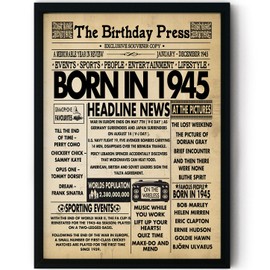 Stuff4 80th Birthday Poster Framed - Born In 1945 Newspaper - Happy 80th Birthday Gifts for Men Women Vintage Retro Back In 1945, 8x10 Inch Eighty Eightieth Bday Party Decor Decoration