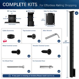 Gyykzz Side Mount Cable Railing Post 36" (Post Body 44"), Level Drilled Space-Saving Rail Post with 11 Holes, Stainless Steel Fascia Mount Cable Railing Kit System, Black Indoor Outdoor Deck Post
