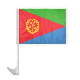 AGAS Eritrea Car Flag 12x16 inch Polyester Fabric Double Stitched 17 Inch White Plastic Flexible Pole High Visibility Eritrean National Car Flag